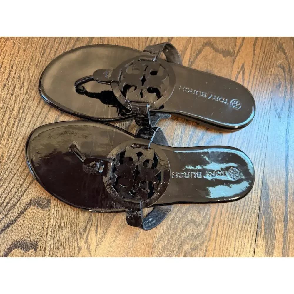 Tory Burch Miller Thong Sandal Women's Sz 7.5 Black patent Leather